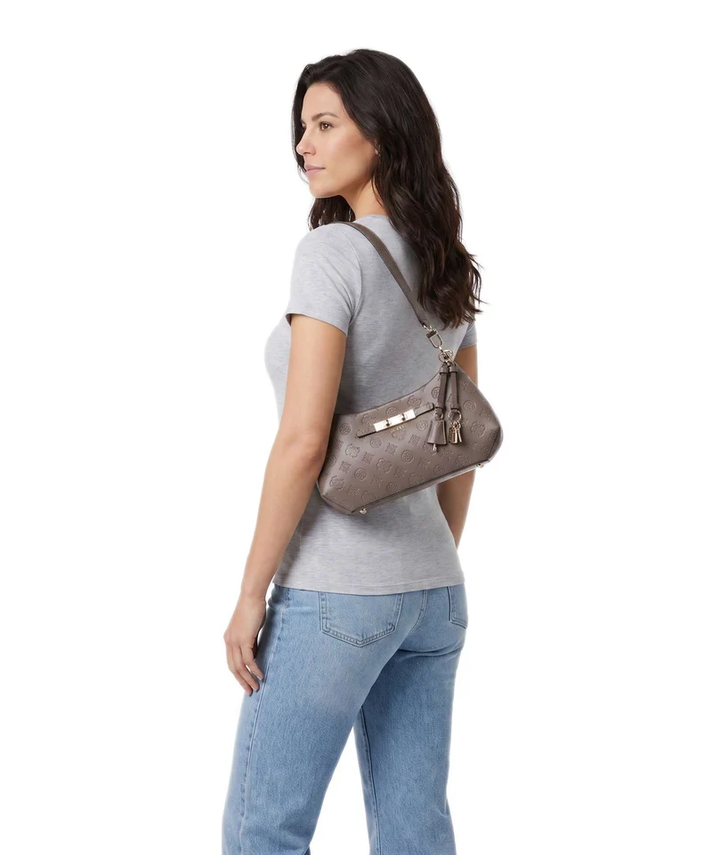 Guess Carmella Schultertasche taupe logo