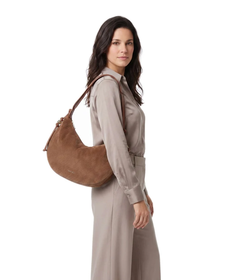 Coccinelle Thess Corduroy Beuteltasche cognac