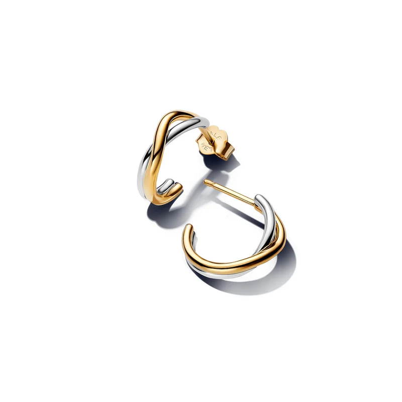 Pandora Essence Gold Plated Organically Shaped Two-tone Hoop Earrings 263880C00