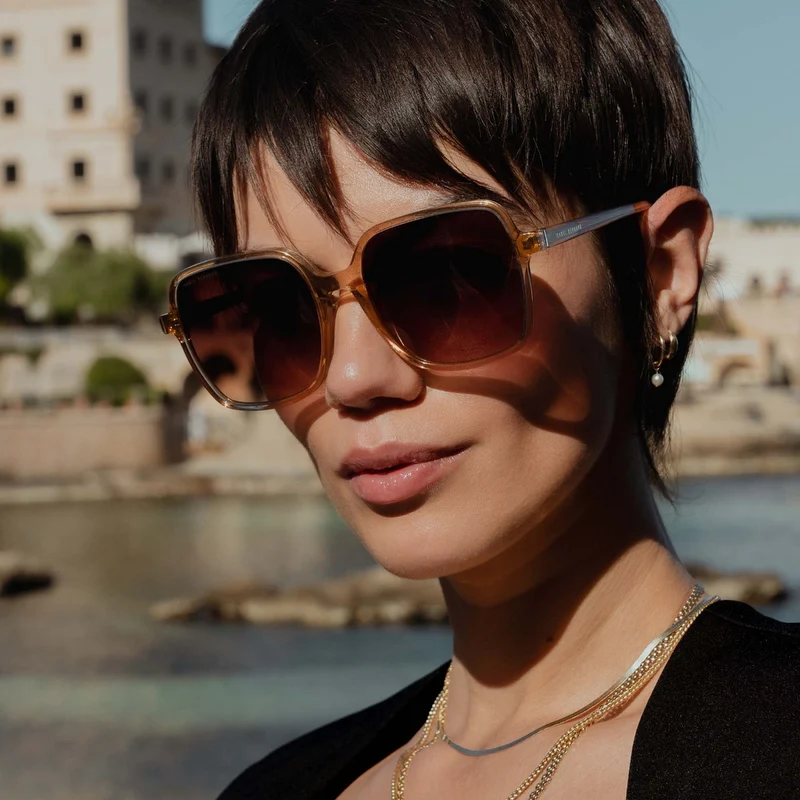 Isabel Bernard La Villette Rene Transparent Beige Quadratisch Sonnenbrille IB400000-02-14