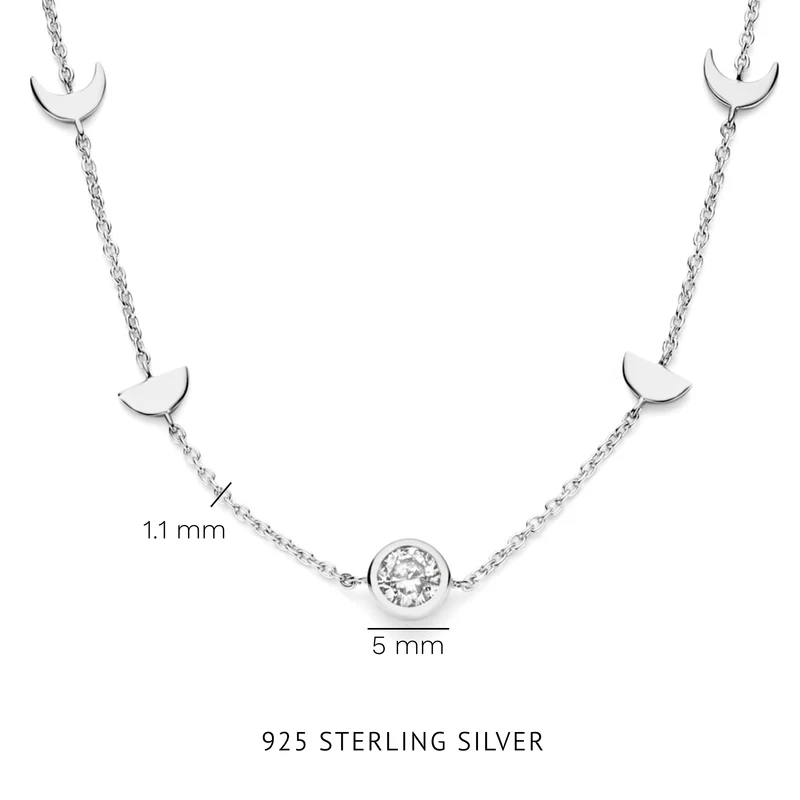 Violet Hamden Luna 925 Sterling Silberne Halskette mit Monden und Weißem Zirkonia-Stein VH340043