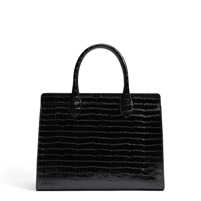 Isabel Bernard Honoré Nadine Kroko schwarze Handtasche aus Kalbsleder mit 13-Zoll-Laptopfach IB25110-201-13