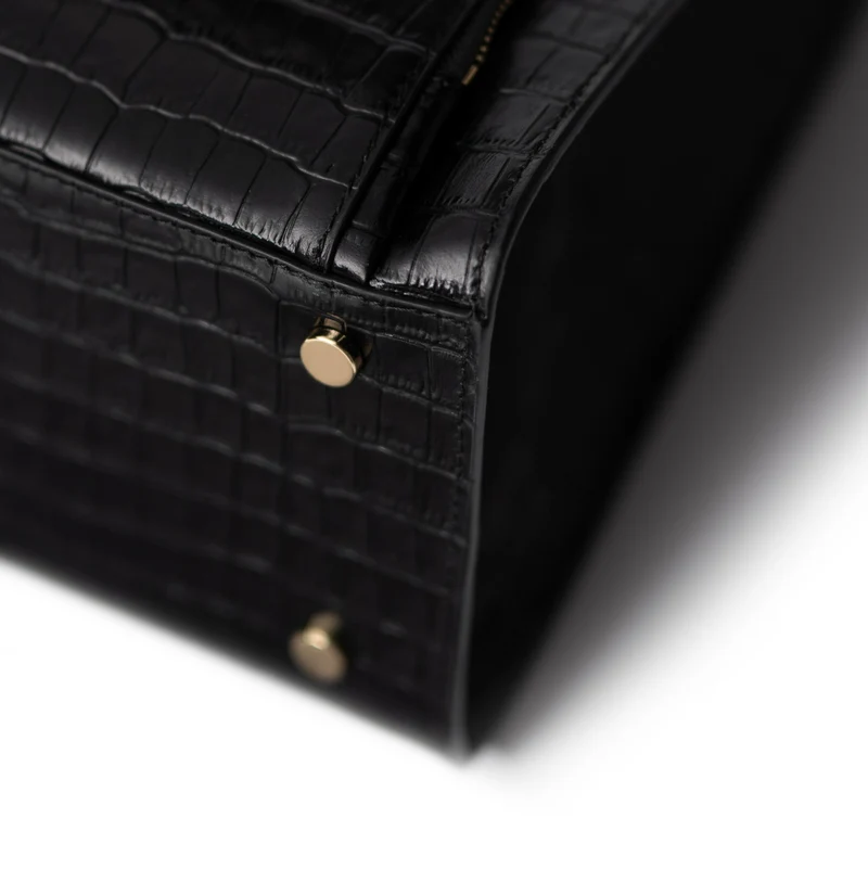 Isabel Bernard Honoré Nadine Kroko schwarze Handtasche aus Kalbsleder mit 13-Zoll-Laptopfach IB25110-201-13