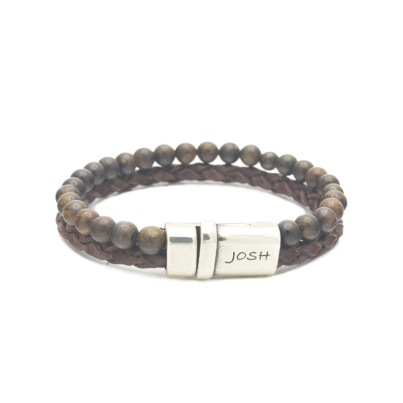 Josh Brown Leather Gemstone Bracelet 09338SL/BRWN/MED