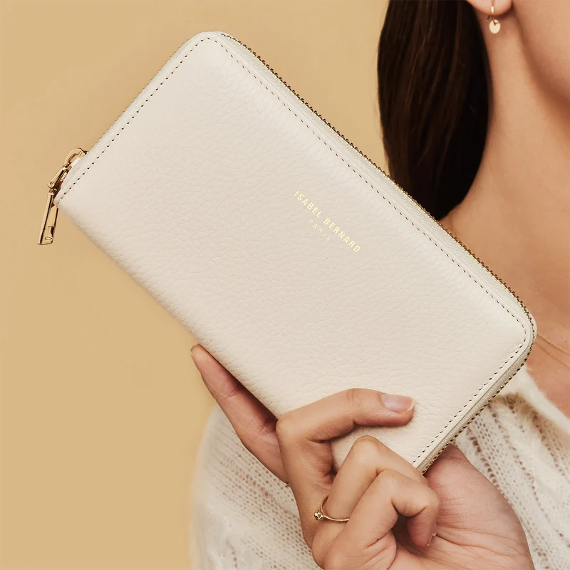 Isabel Bernard Honoré Léa Beige Kalbsleder Portemonnaie mit Reißverschluss IB23012