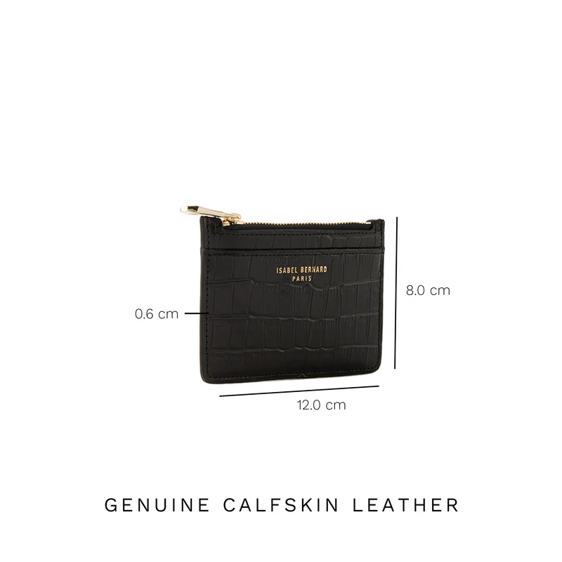 Isabel Bernard Honoré Aveline Kroko Schwarzes Damen Kartenhalter aus Kalbsleder IB27018