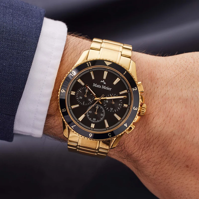 Mats Meier Ponte dei Salti Chronograaf HerrenUhr Goldfarbene und Schwarz MM00509