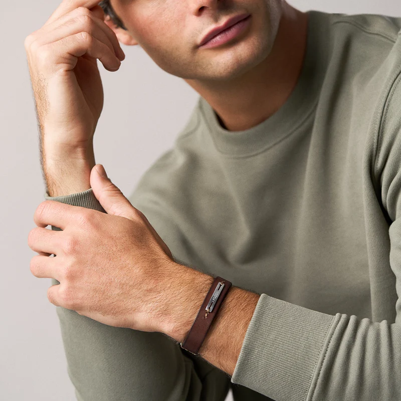Fossil Machine Leather Men's Bracelet JF04963040