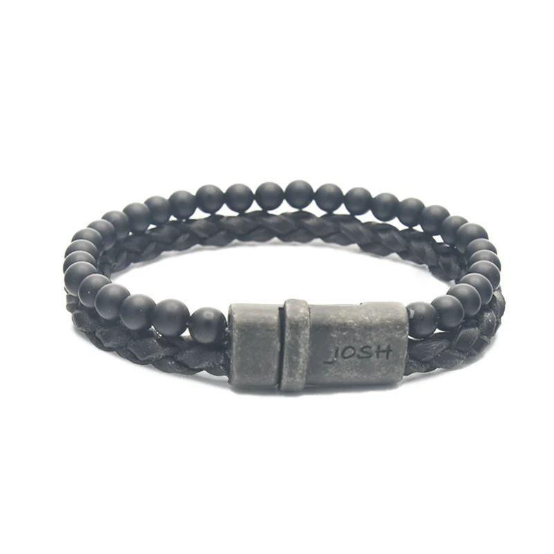 Josh Matte Black Leather Gemstone Bracelet 09338VB/BLMB/MED