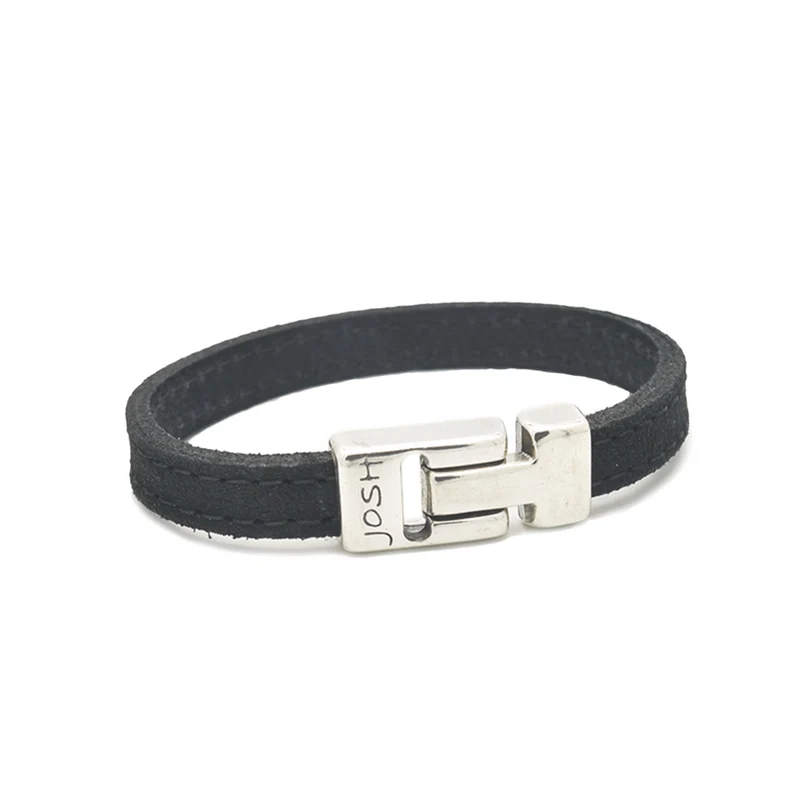 Josh Black Leather Bracelet 25036SL/BLCK/LME