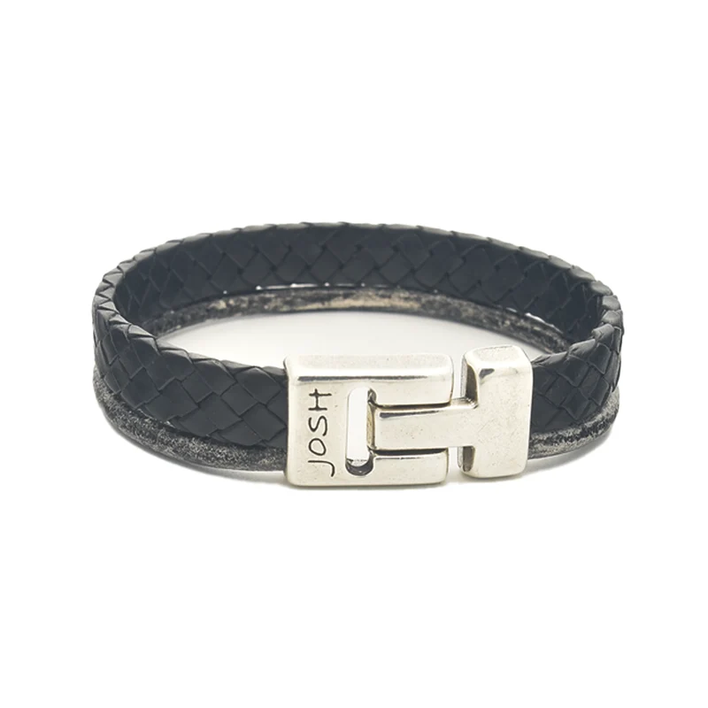Josh Black Leather Bracelet 25040SL/BLCK/LRG