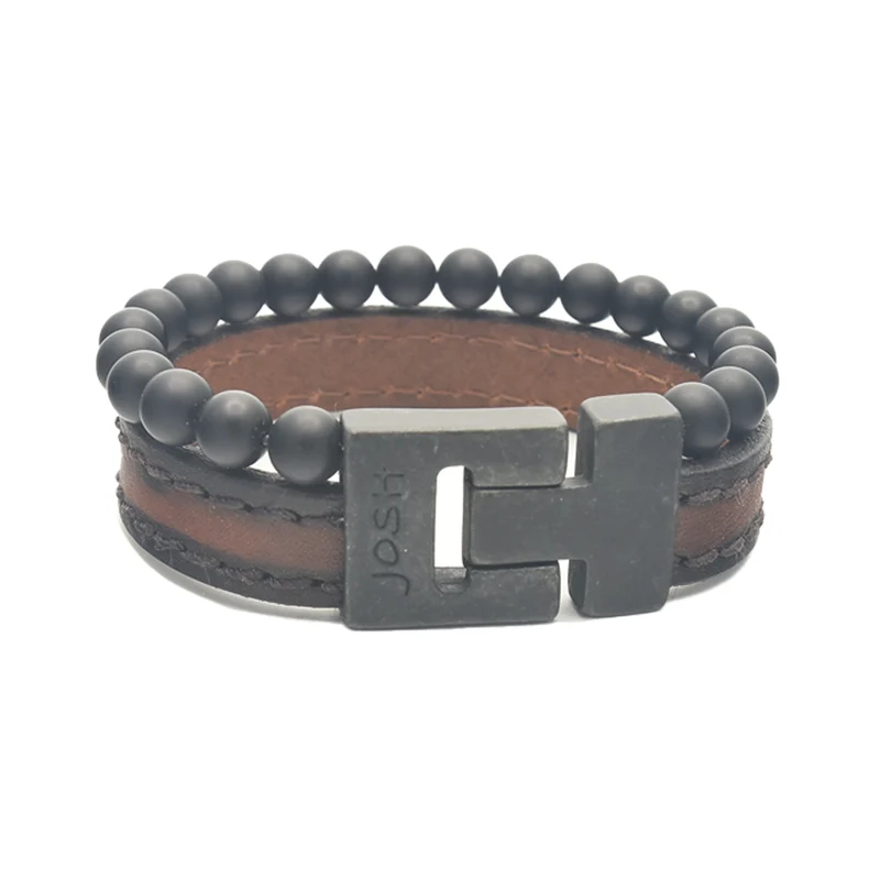 Josh Matte Black Leather Bracelet 25042VB/BMBL/MED