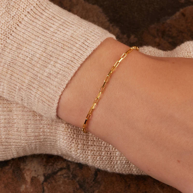 Karma 925 Sterling Silber Goldfarbene Square Chain Armband 94120 (Länge: 16.50 - 19.00 cm)