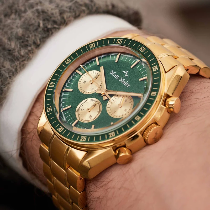Mats Meier Arosa Racing Chronograaf HerrenUhr Goldfarbene und Groen MM50017