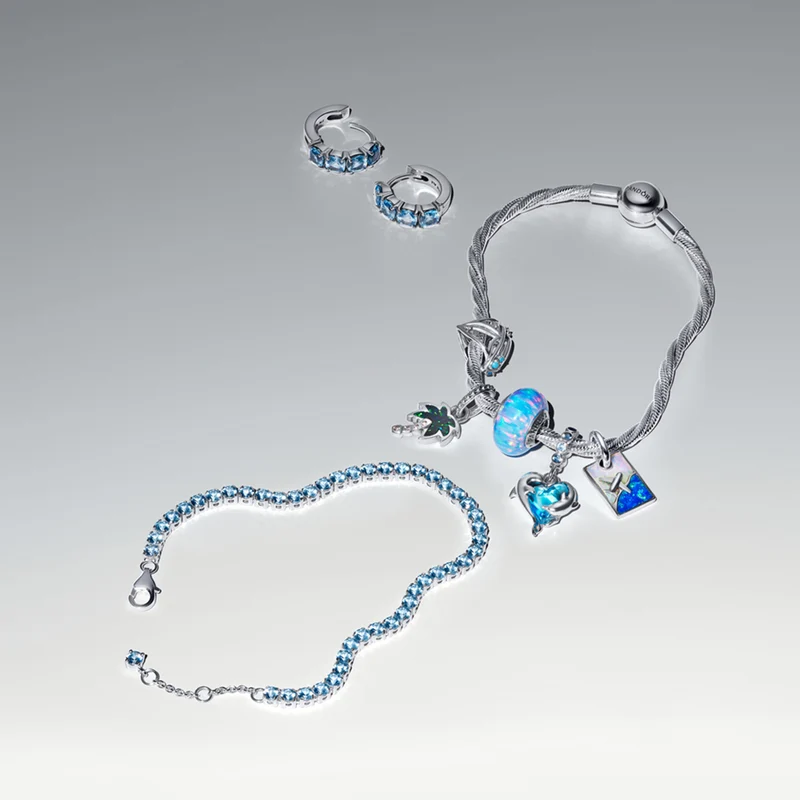 Pandora Timeless 925 Sterling Silver Sparkling Light Blue Tennis Bracelet 591469C03-18