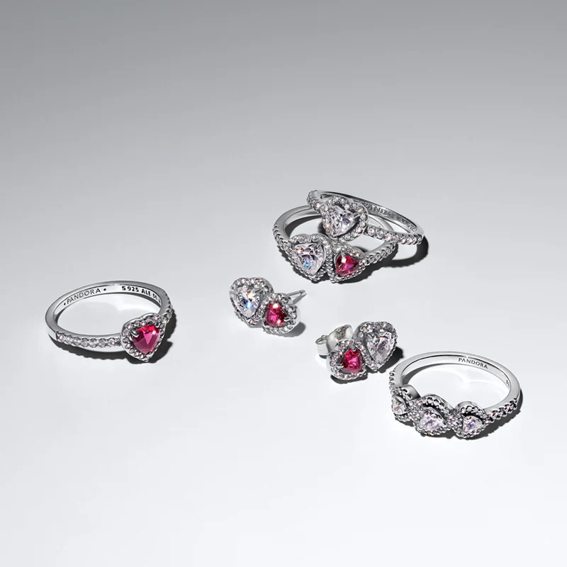 Pandora Timeless 925 Sterling Silver Halo Heart Trilogy Ring 194413C01-54