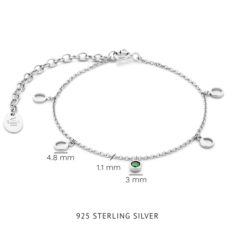 Violet Hamden Luna 925 Sterling Silbernes Armband mit Monden und Grünem Zirkonia-Stein VH320034