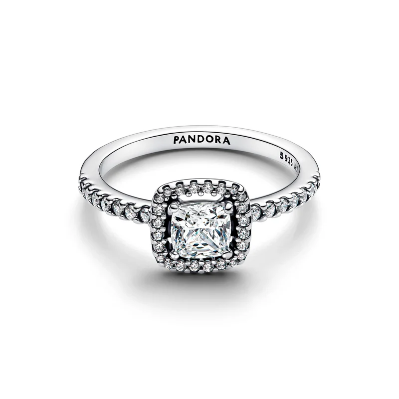 Pandora Timeless 925 Sterling Silver Sparkling Square Halo Ring 193555C02-52