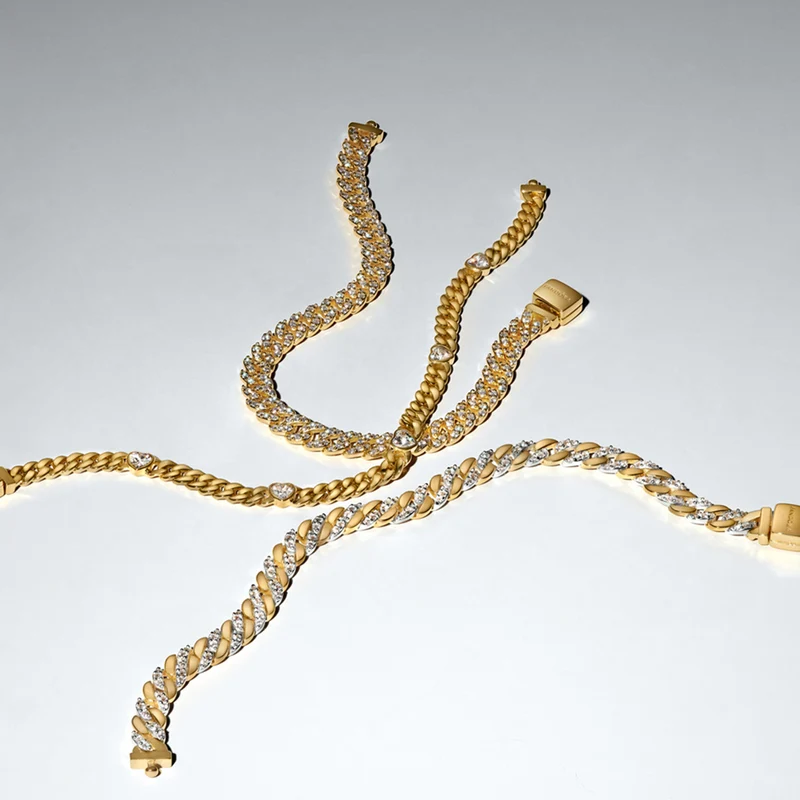 Pandora Timeless Gold Plated Two-tone Pavé Cuban Chain Bracelet 564229C01-18