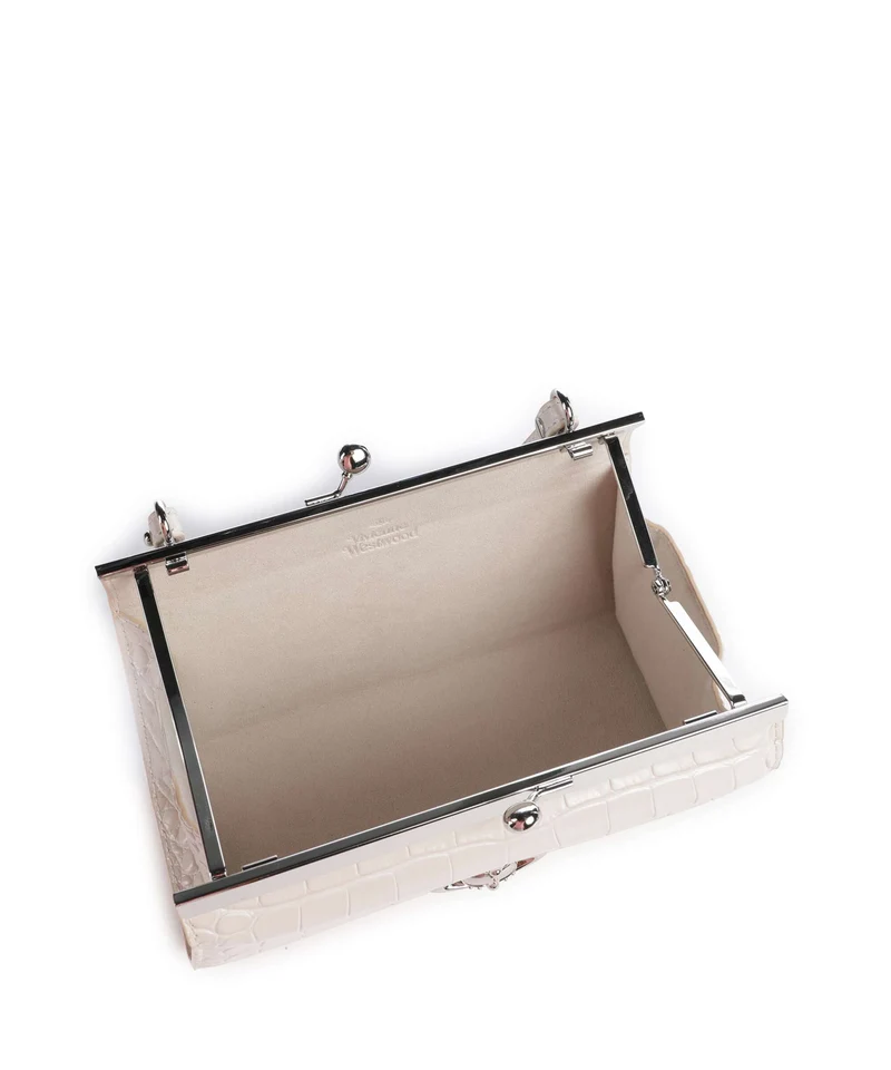 Vivienne Westwood Doll Frame Embossed Croc XL Handtasche pearl white