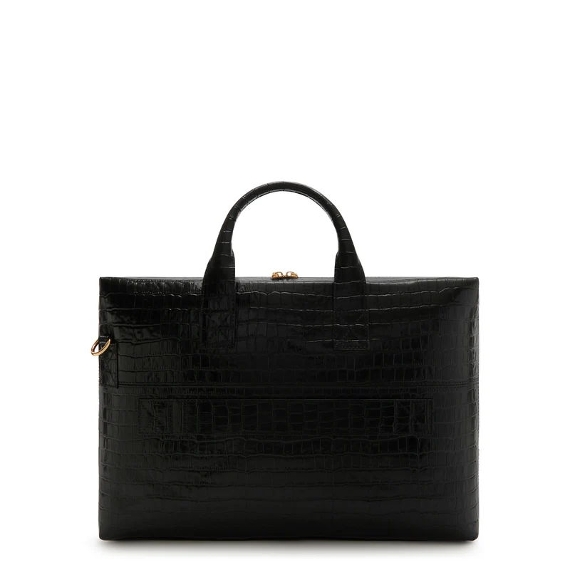 Isabel Bernard Honoré Anique Kroko Handtasche aus schwarzem Kalbsleder IB25072