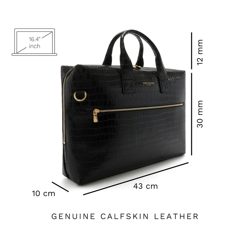 Isabel Bernard Honoré Anique Kroko Handtasche aus schwarzem Kalbsleder IB25072