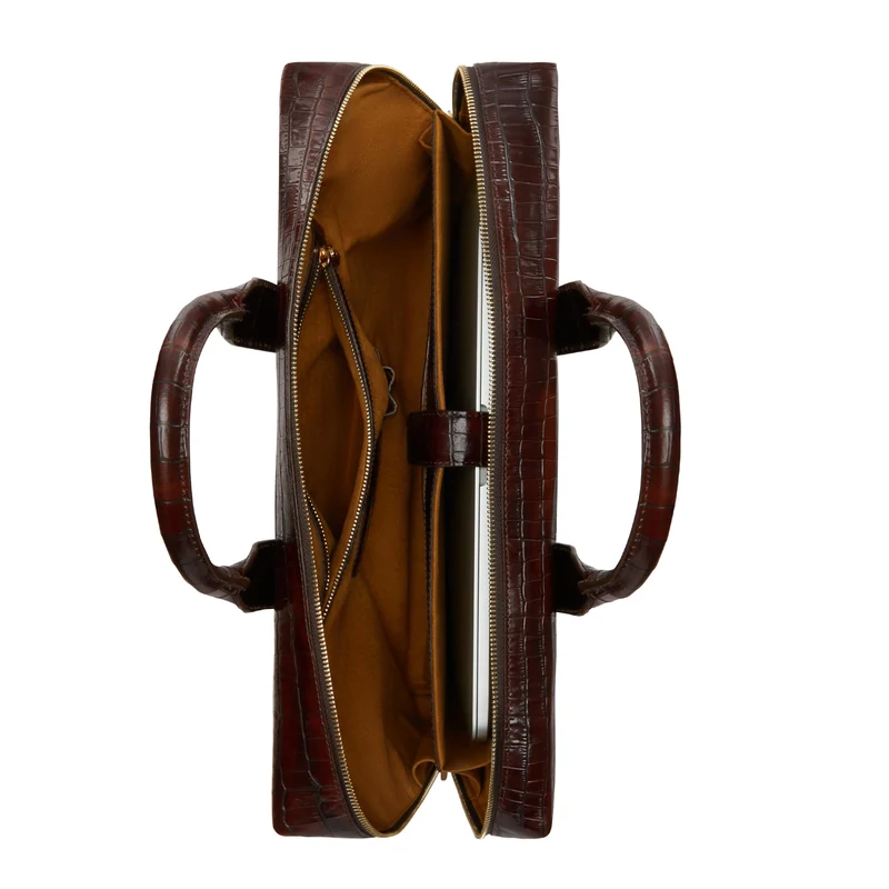Isabel Bernard Honoré Anique Kroko Handtasche aus braunem Kalbsleder IB25073
