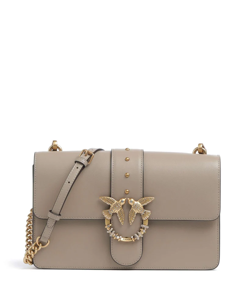 Pinko Love One Classic New Buckle Umhängetasche grigio talpa/antique gold