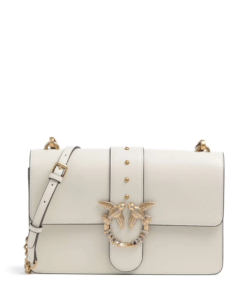 Pinko Love One Classic New Buckle Umhängetasche bianco seta/antique gold
