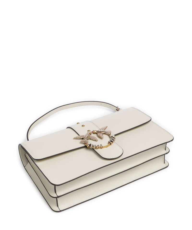 Pinko Love One Classic New Buckle Umhängetasche bianco seta/antique gold