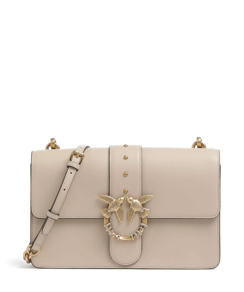 Pinko Love One Classic New Buckle Umhängetasche beige/grigio fumo/antique gold