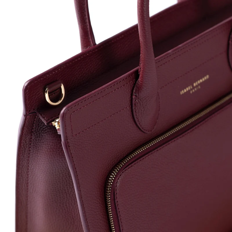 Isabel Bernard Honoré Nadine bordeauxrote Handtasche aus Kalbsleder mit 13-Zoll-Laptopfach IB25110-052-13
