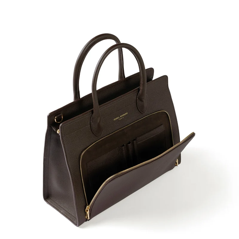 Isabel Bernard Honoré Nadine dunkelbraune Handtasche aus Kalbsleder mit 13-Zoll-Laptopfach IB25110-031-13