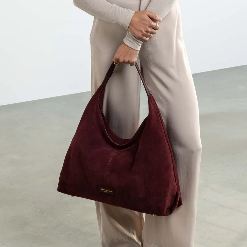 Isabel Bernard Honoré Grace bordeauxrote Wildleder-Schultertasche IB25093-152