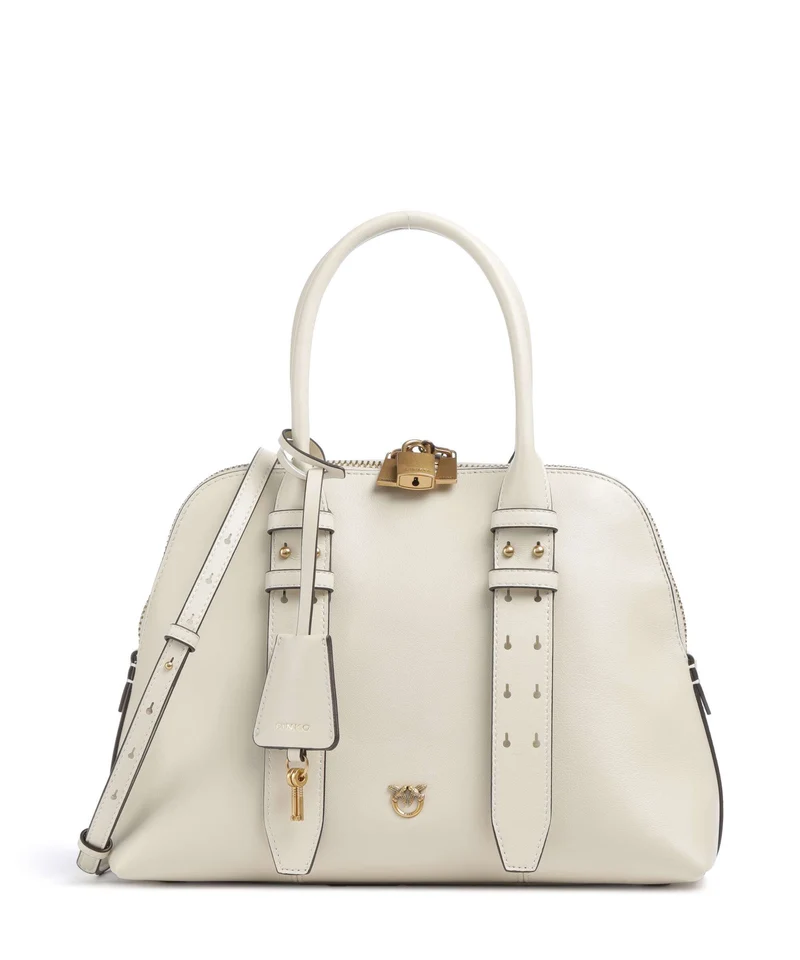 Pinko Bowling Medium Handtasche bianco seta/antique gold