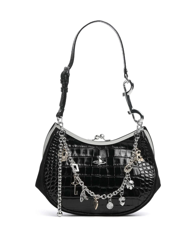 Vivienne Westwood Charm Frame Embossed Croc Schultertasche black