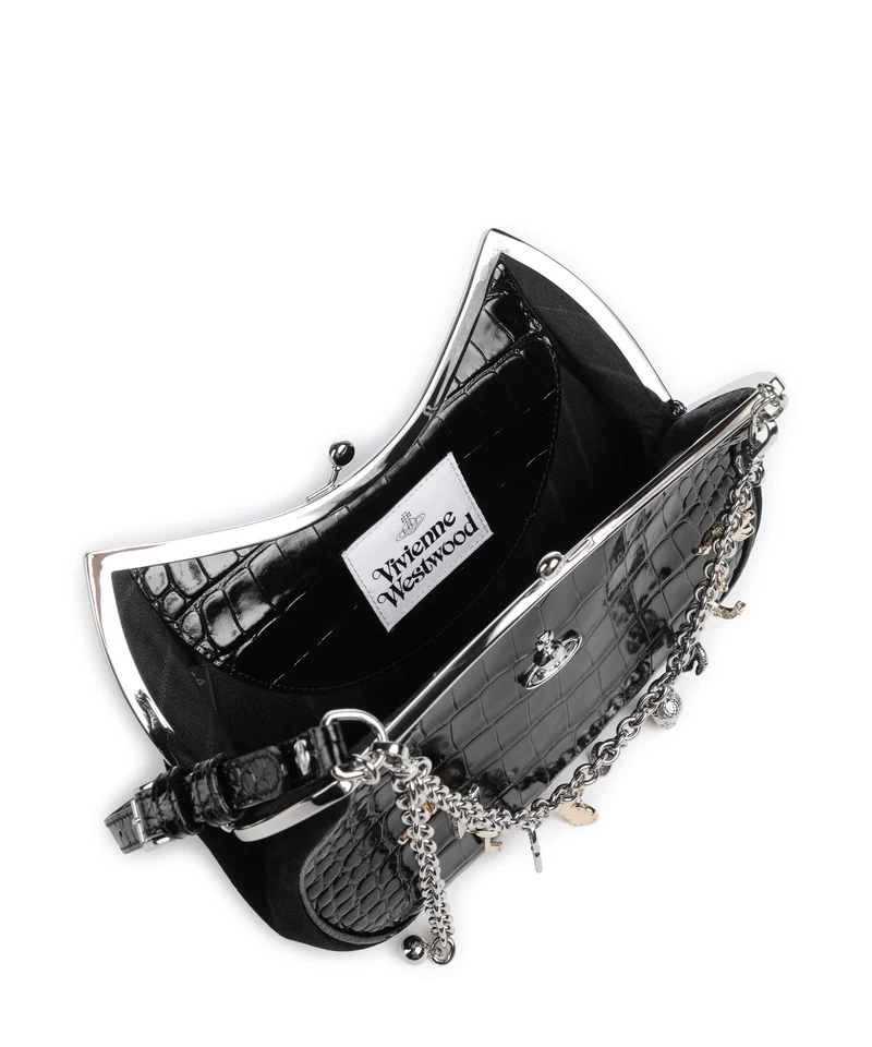 Vivienne Westwood Charm Frame Embossed Croc Schultertasche black