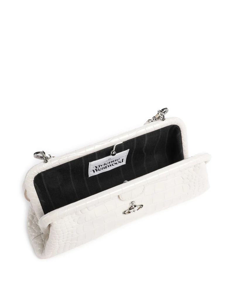 Vivienne Westwood Jane Frame Embossed Croc Schultertasche pearl white