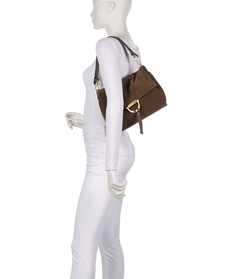 Abro Suede Temi Medium Schultertasche khaki