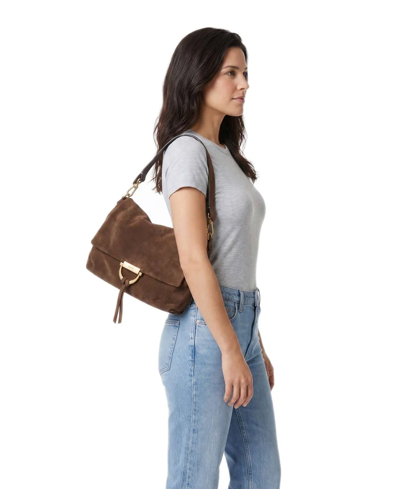 Abro Suede Temi Medium Schultertasche wood