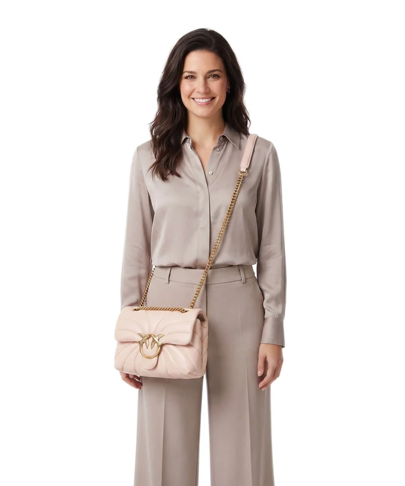 Pinko Love Puff Mini Schultertasche rosa cammeo/antique gold