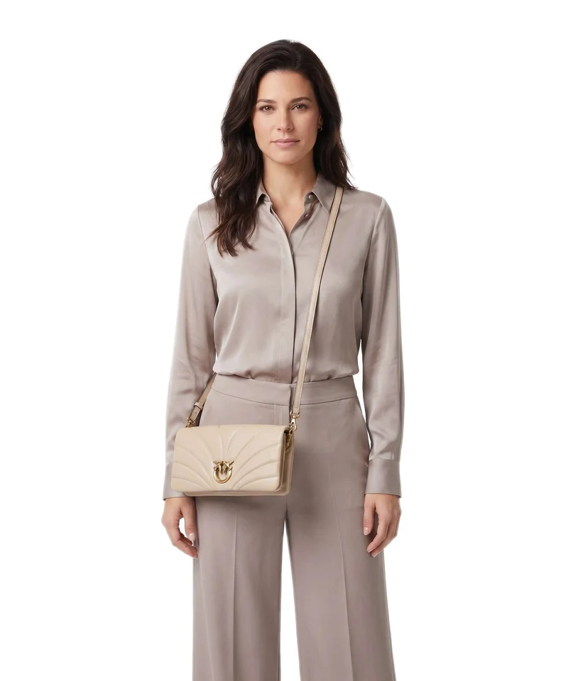 Pinko Click Horizontal Classic Umhängetasche beige/grigio fumo/antique gold
