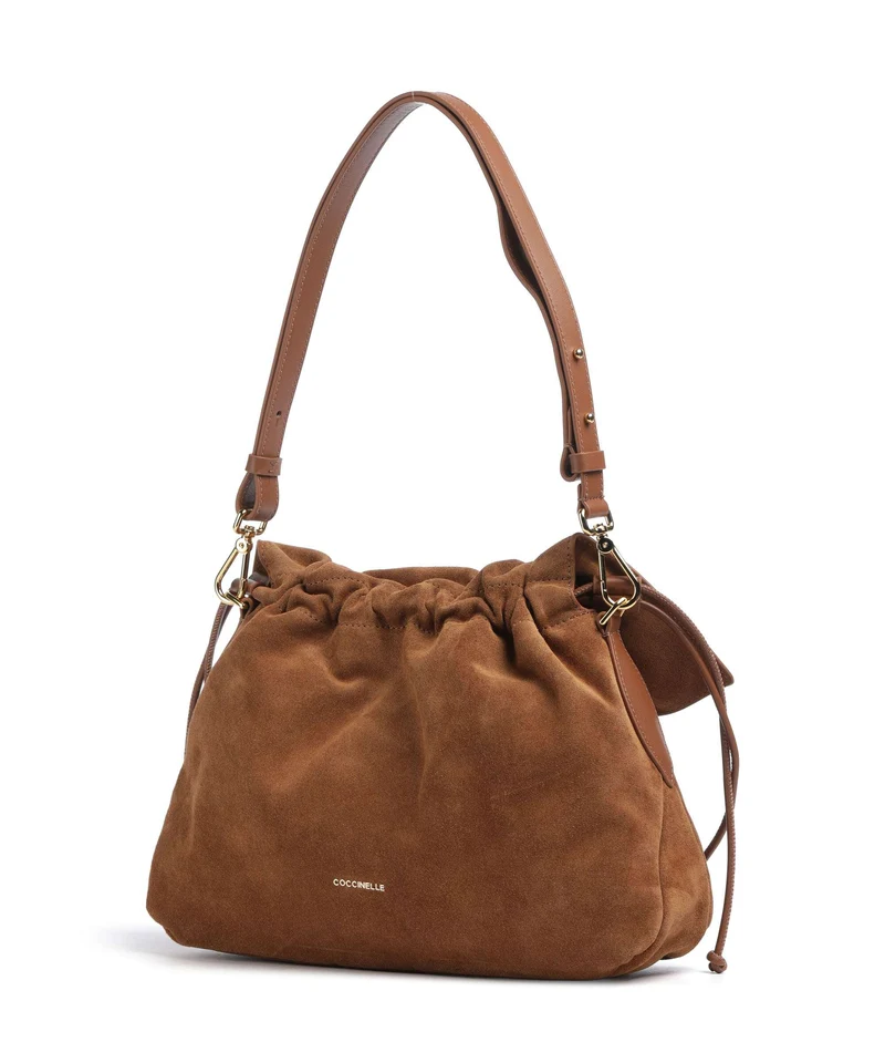Coccinelle Lidia Suede Beuteltasche cognac