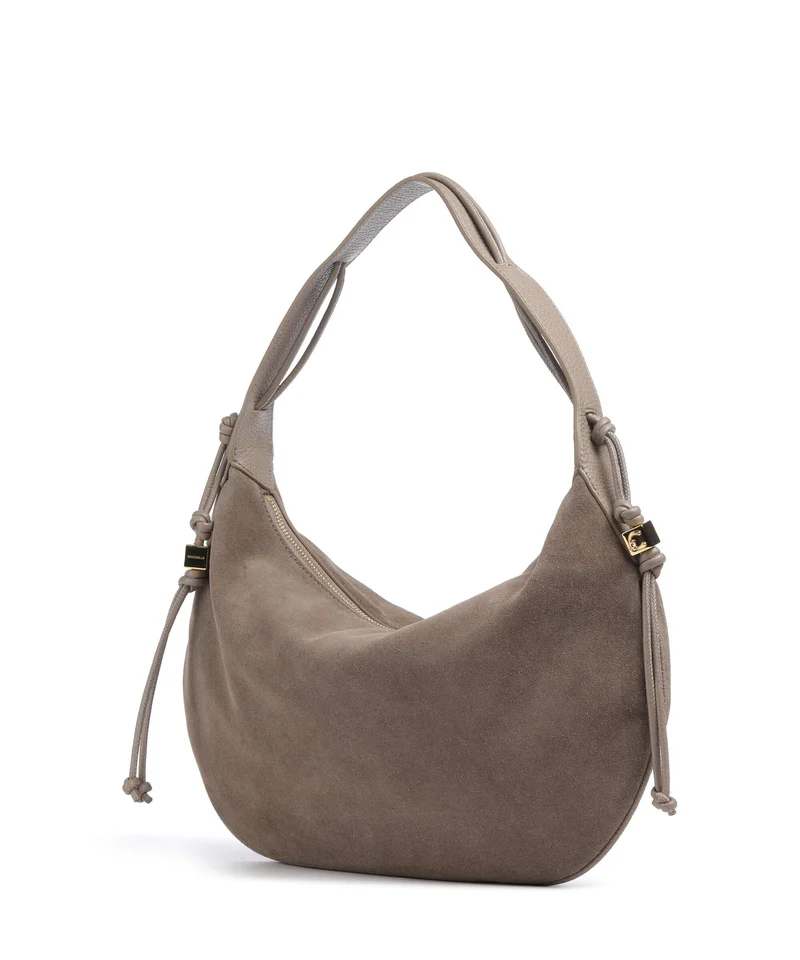 Coccinelle Thess Suede Beuteltasche warm taupe