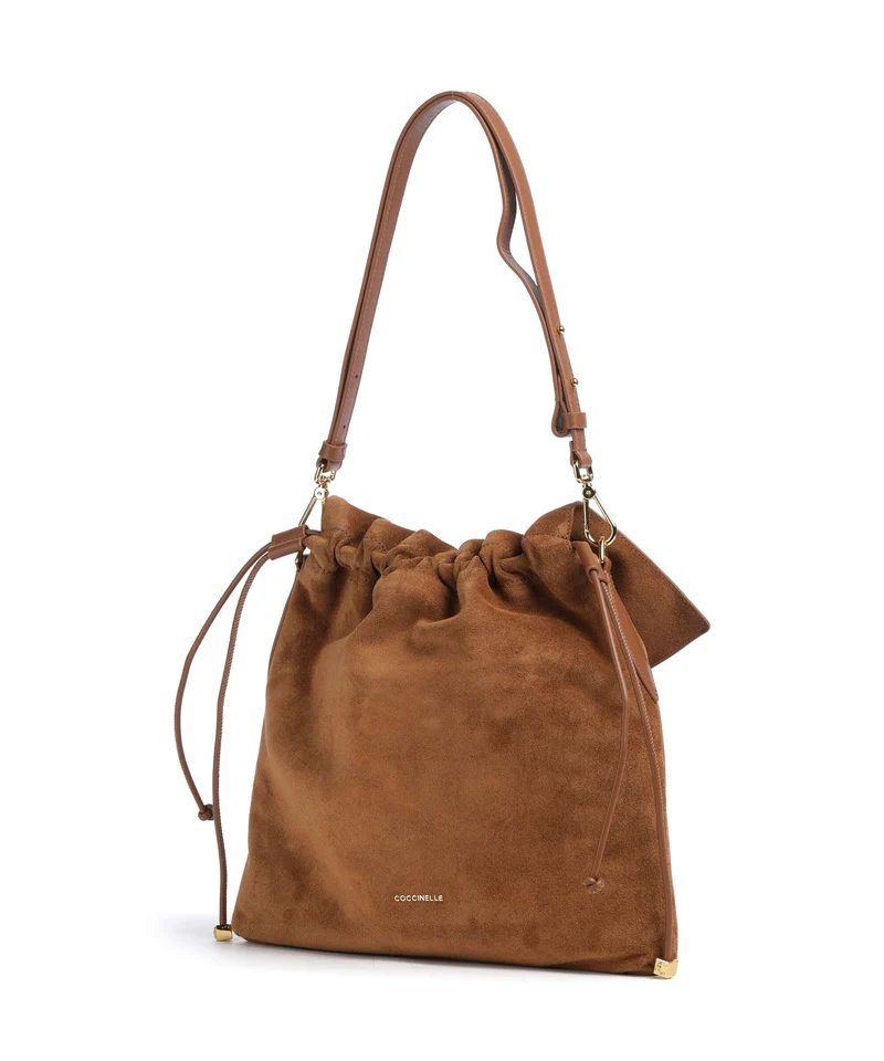 Coccinelle Lidia Suede Beuteltasche cognac