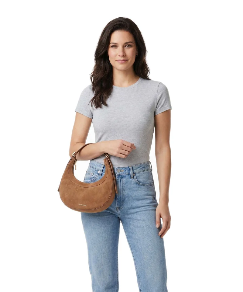 Coccinelle Whisper Suede Schultertasche cognac