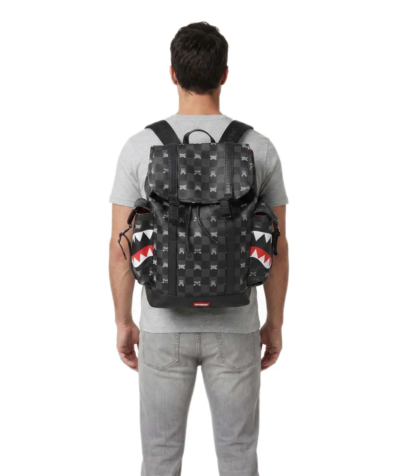 Sprayground Gray Peeking Character Check Monte Carlo Rucksack black/gray