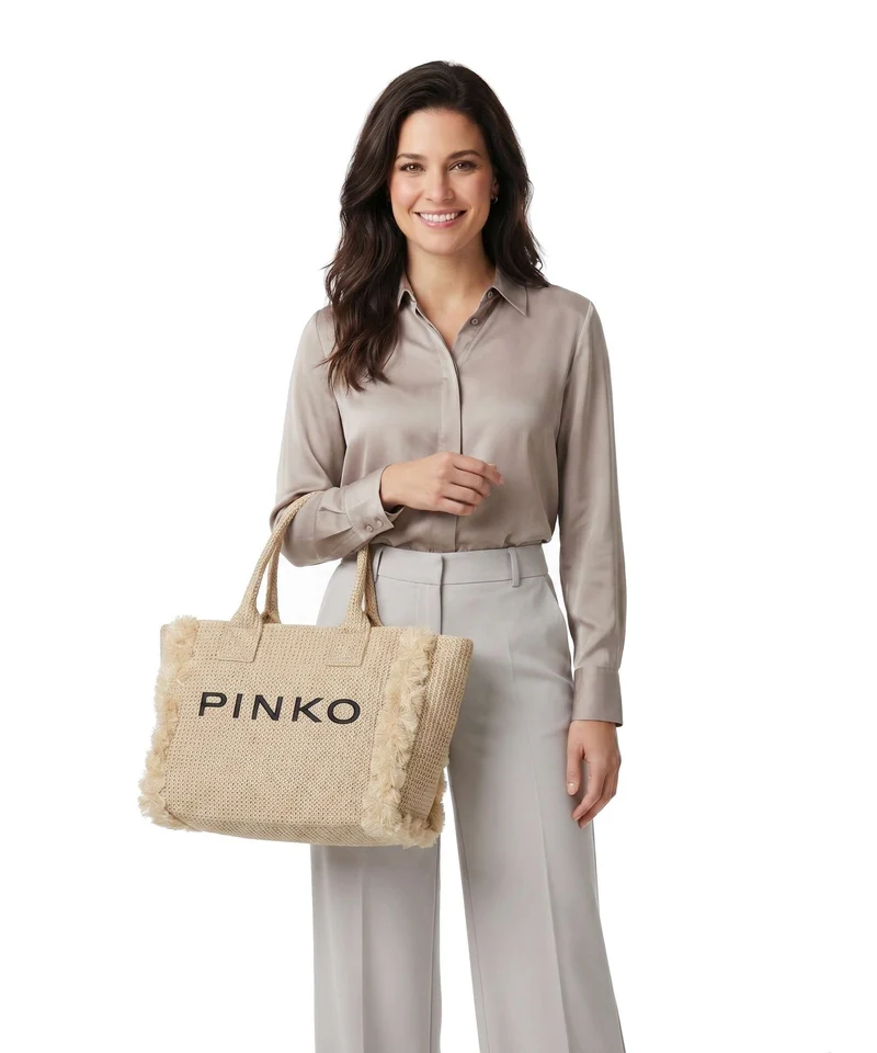 Pinko Beach Handtasche paglia/nero/antique gold