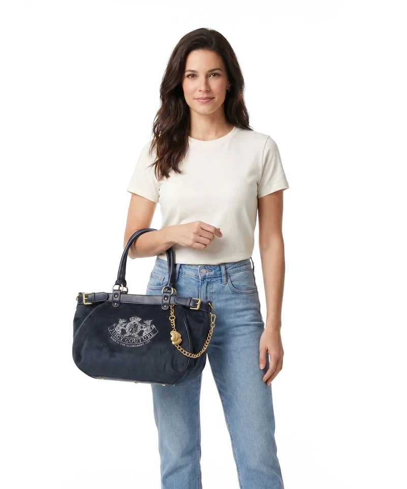 Juicy Couture Twig Narrative Velvet L Shopper blue depths