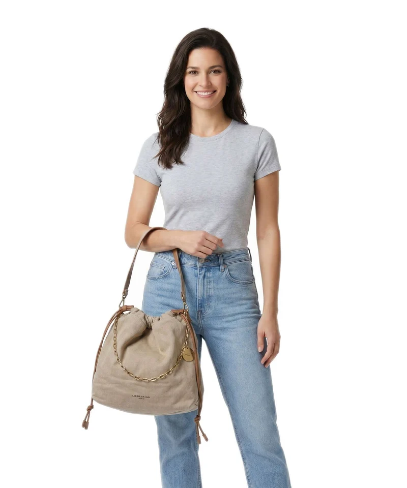 Liebeskind Lya II Denim M Bucket Handtasche beige